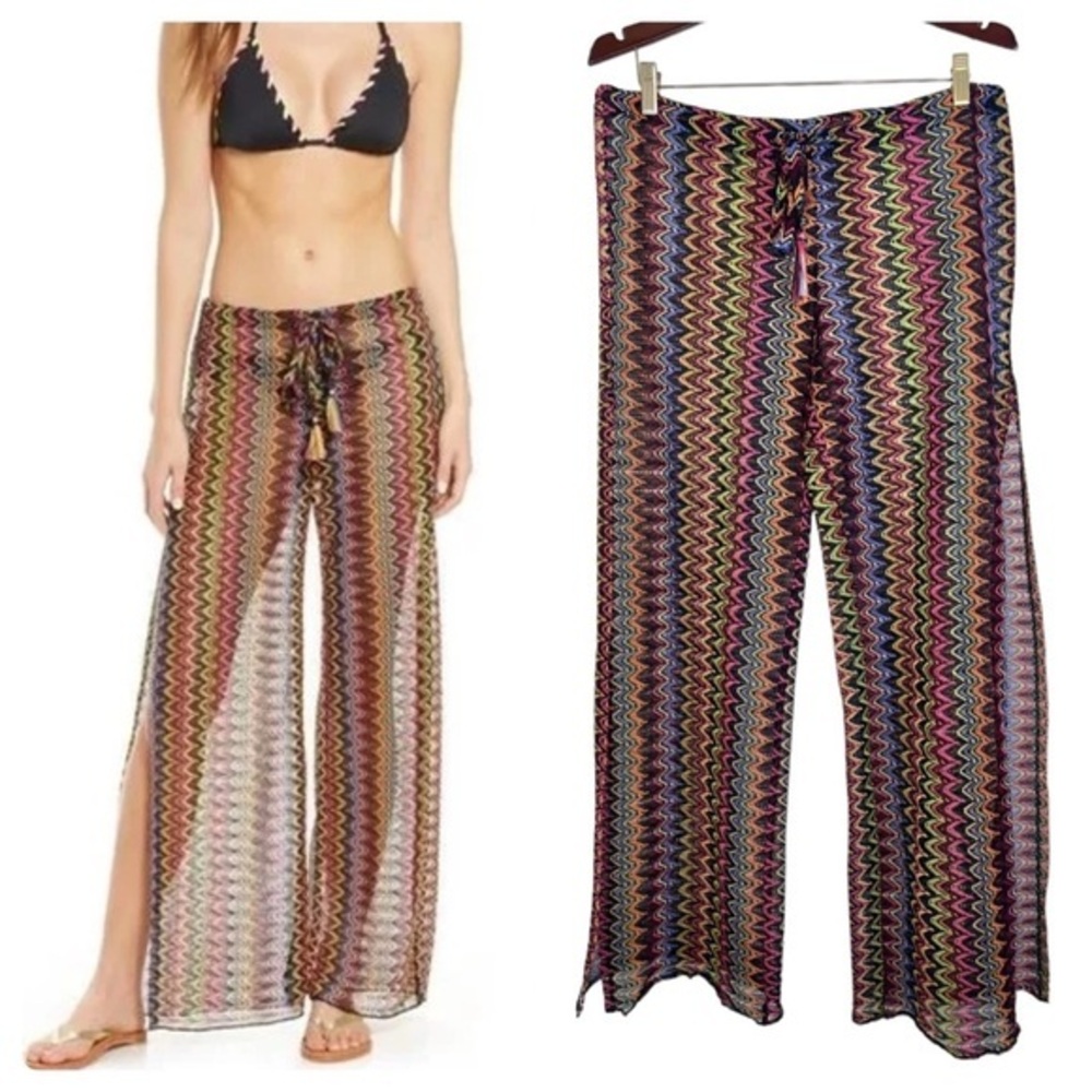 BECCA Multicolor Zigzag Sheer Wide-Leg Beach Pants Coverup